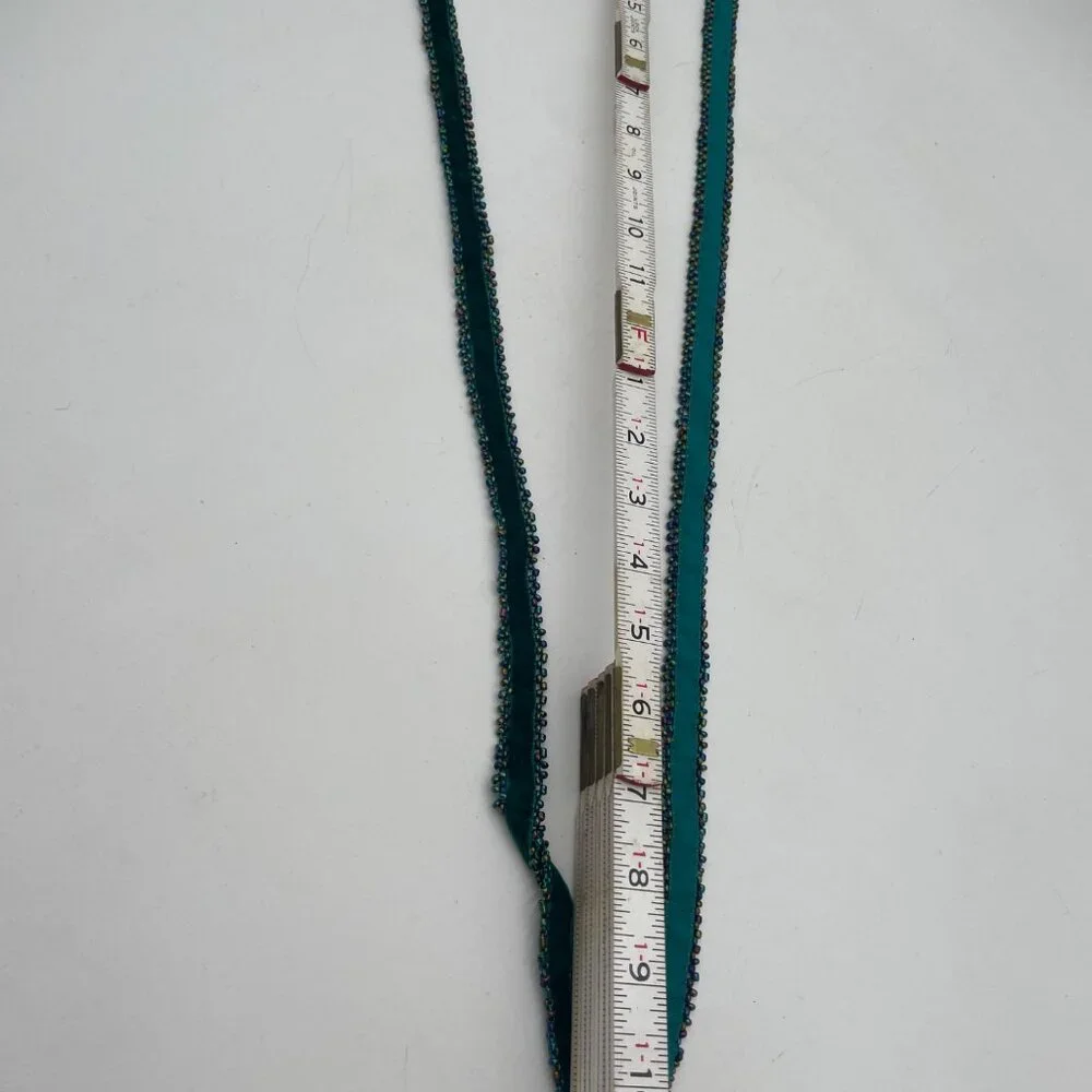 Handcrafted Boho Artisan Green Velvet Beaded Bag Feather Gem Bead Fringe Beaded - Picture 6 of 6